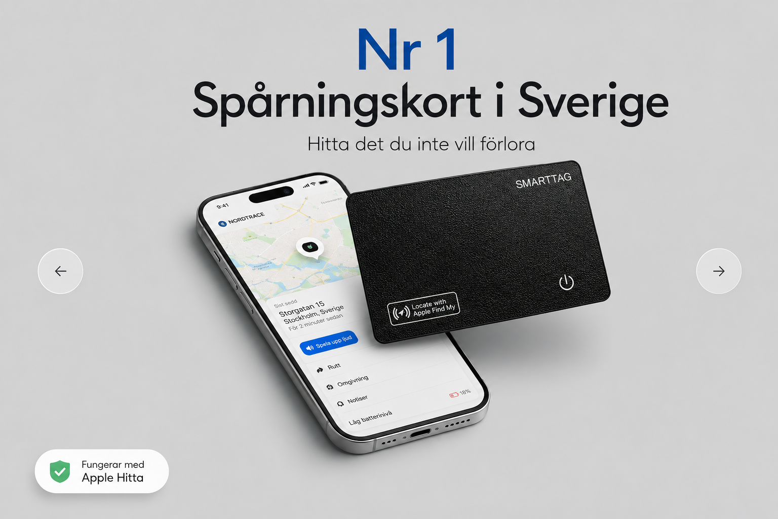 NordTrace spårningskort - Smart spårningskort för Apple Hitta